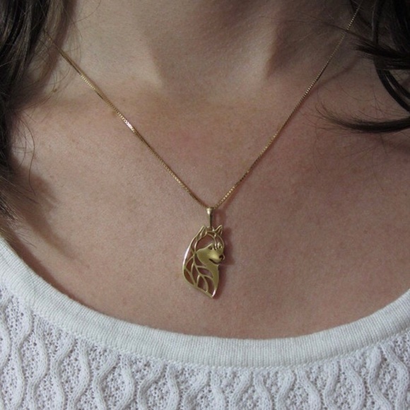 New in bag! Husky/ Shiba Inu Face Necklace- Bronze - Picture 2 of 3